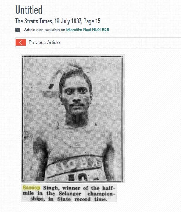 Saroop Singh - Half-Mile Winner in State Record Time (Photo)